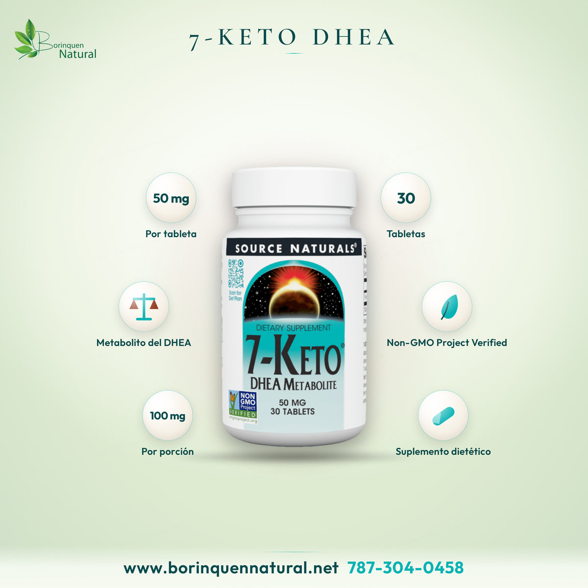 7-Keto DHEA Metabolite de Source Naturals, 50 mg, frasco de 30 tabletas