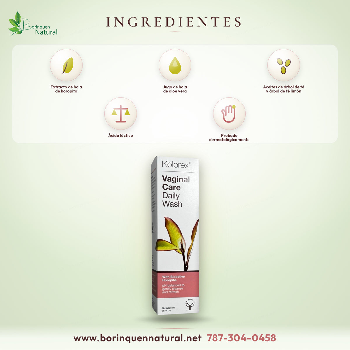 Ingredientes de Kolorex Daily Wash: horopito, aloe vera, árbol de té, árbol de té limón y ácido láctico