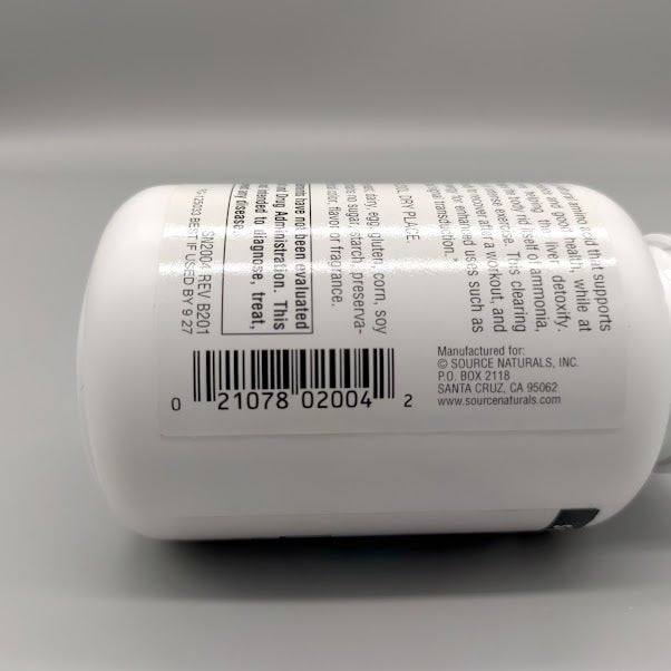 L-Citrulina 500 mg Source Naturals, frasco de 60 cápsulas — vista lateral
