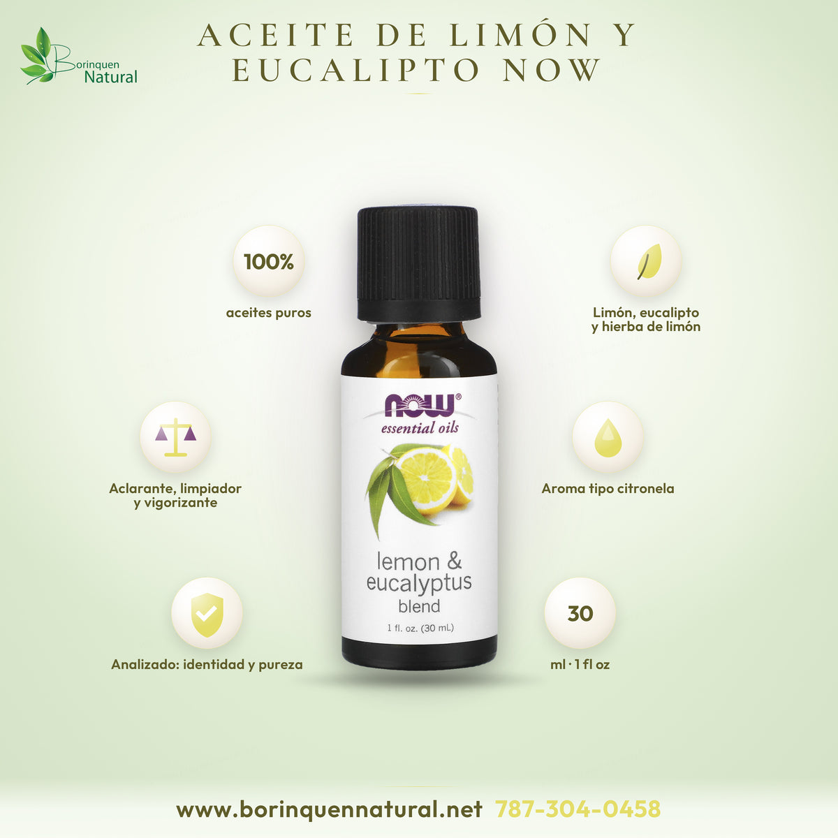 Mezcla de aceites esenciales de limón y eucalipto de NOW Essential Oils, con hierba de limón, frasco de 1 fl oz (30 ml)