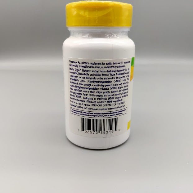 Metilfolato 800 mcg 120 Cápsulas Folato Activo Bioactivo de Healthy Origins — vista posterior del envase