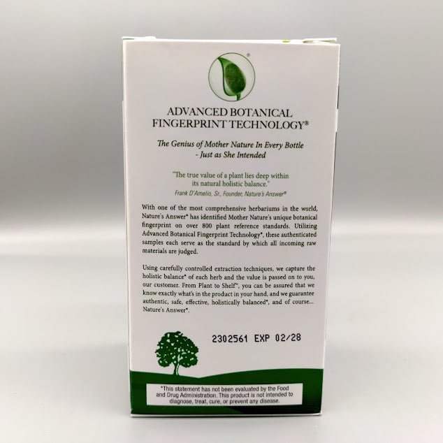 Mullein Leaf -- 500 mg - 90 Cápsulas Vegetarianas de Nature's Answer — vista lateral del envase