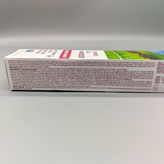 Natural Neem Toothpaste Cinnamint 6.25 ONZAS de Desert Essences — etiqueta del producto