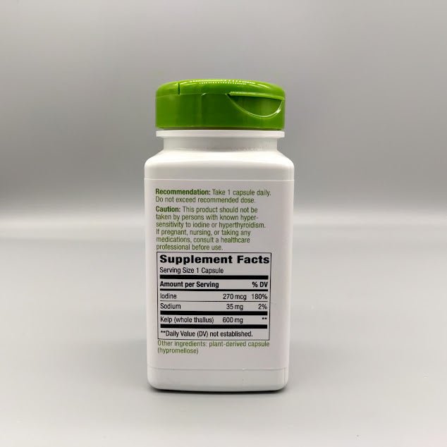 Kelp Alga Marina 363 mg con Yodo Nature's Way, 100 Cápsulas — etiqueta con los ingredientes