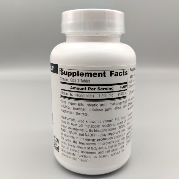 Niacinamide - B-3 1,500 MG - 50 Tablets de Source Naturals — etiqueta con los ingredientes