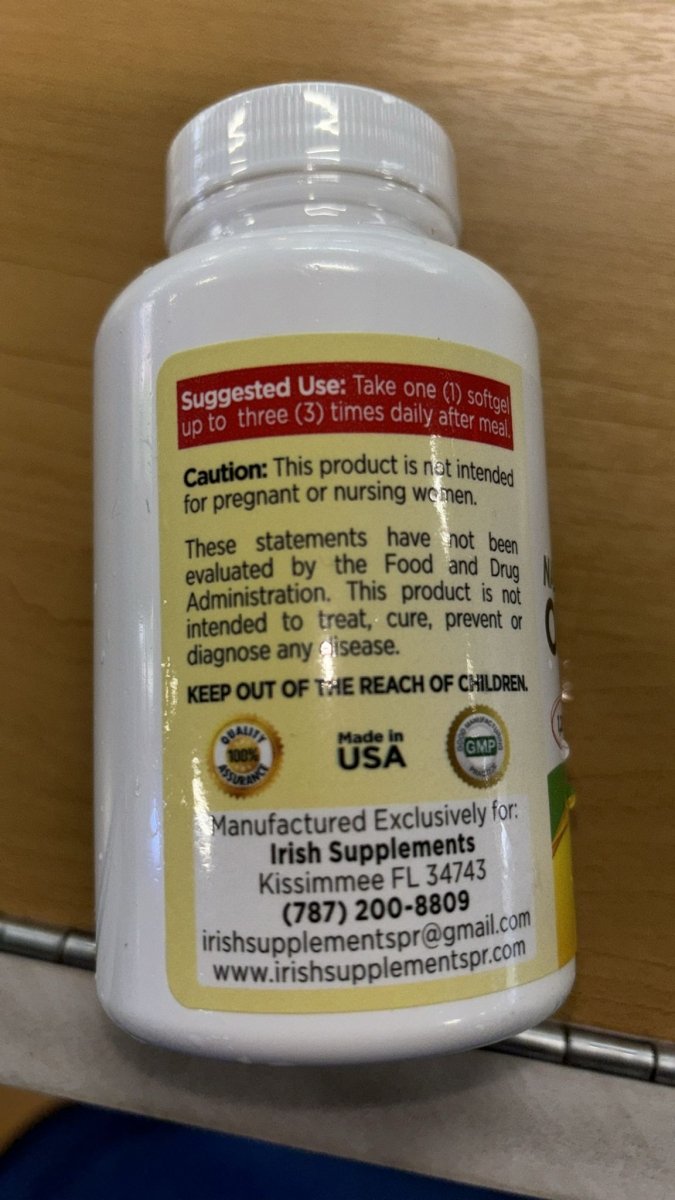 Omega 3-6-9, 1200 mg, 60 Cápsulas Blandas de Irish Supplements — vista posterior del envase