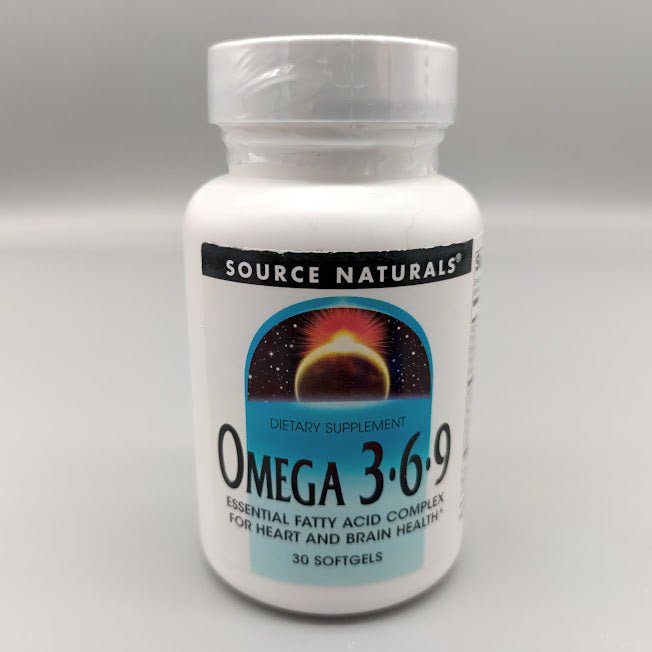 Frasco de Omega 3-6-9 de Source Naturals con 30 softgels