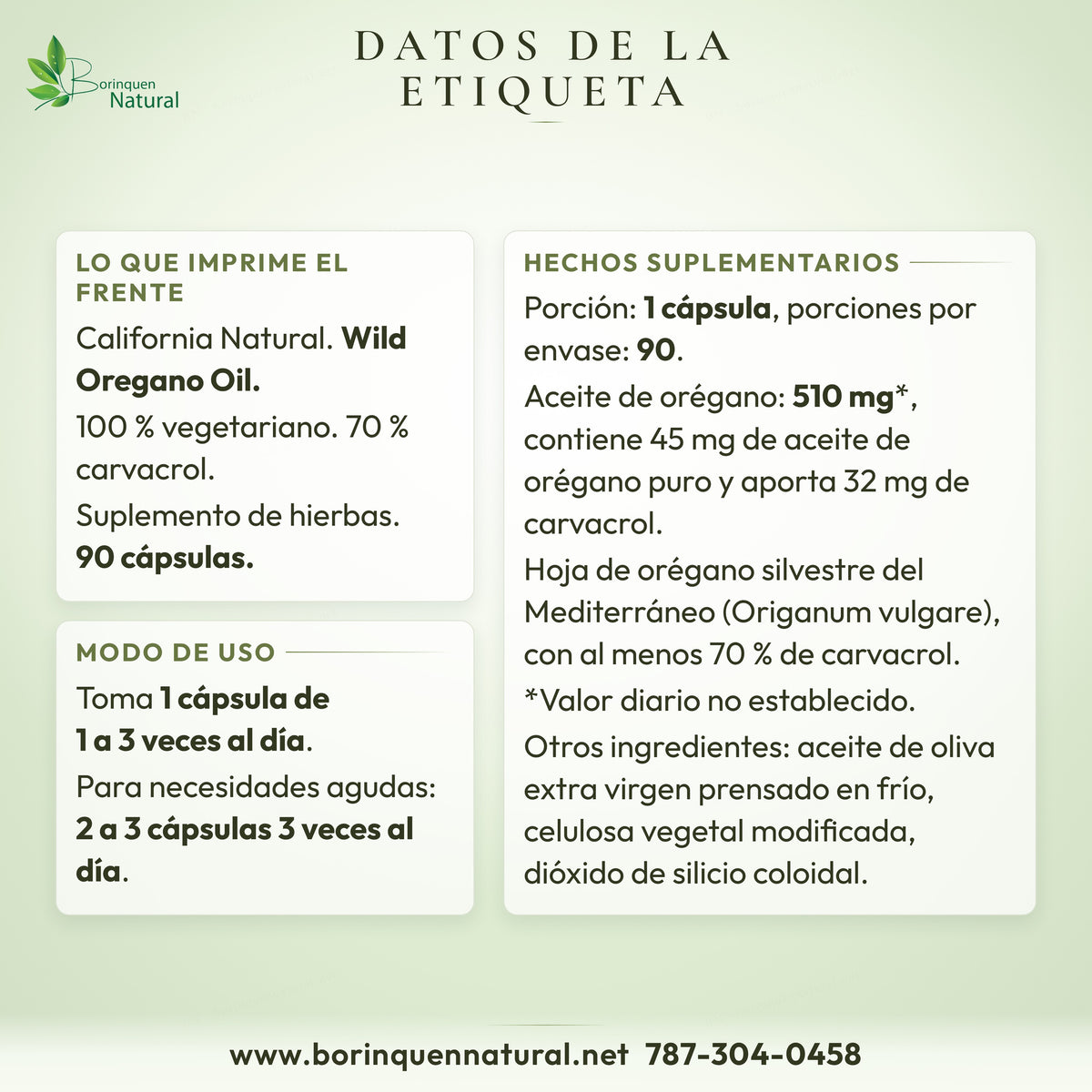 Datos de la etiqueta del aceite de orégano California Natural: hechos suplementarios y uso
