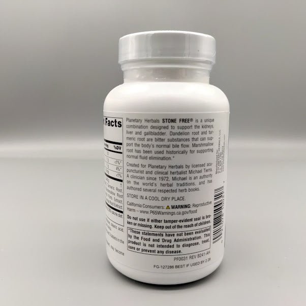 Pastillas Stone Free 820mg - 90 Tablets - Planetary Herbals. — vista posterior