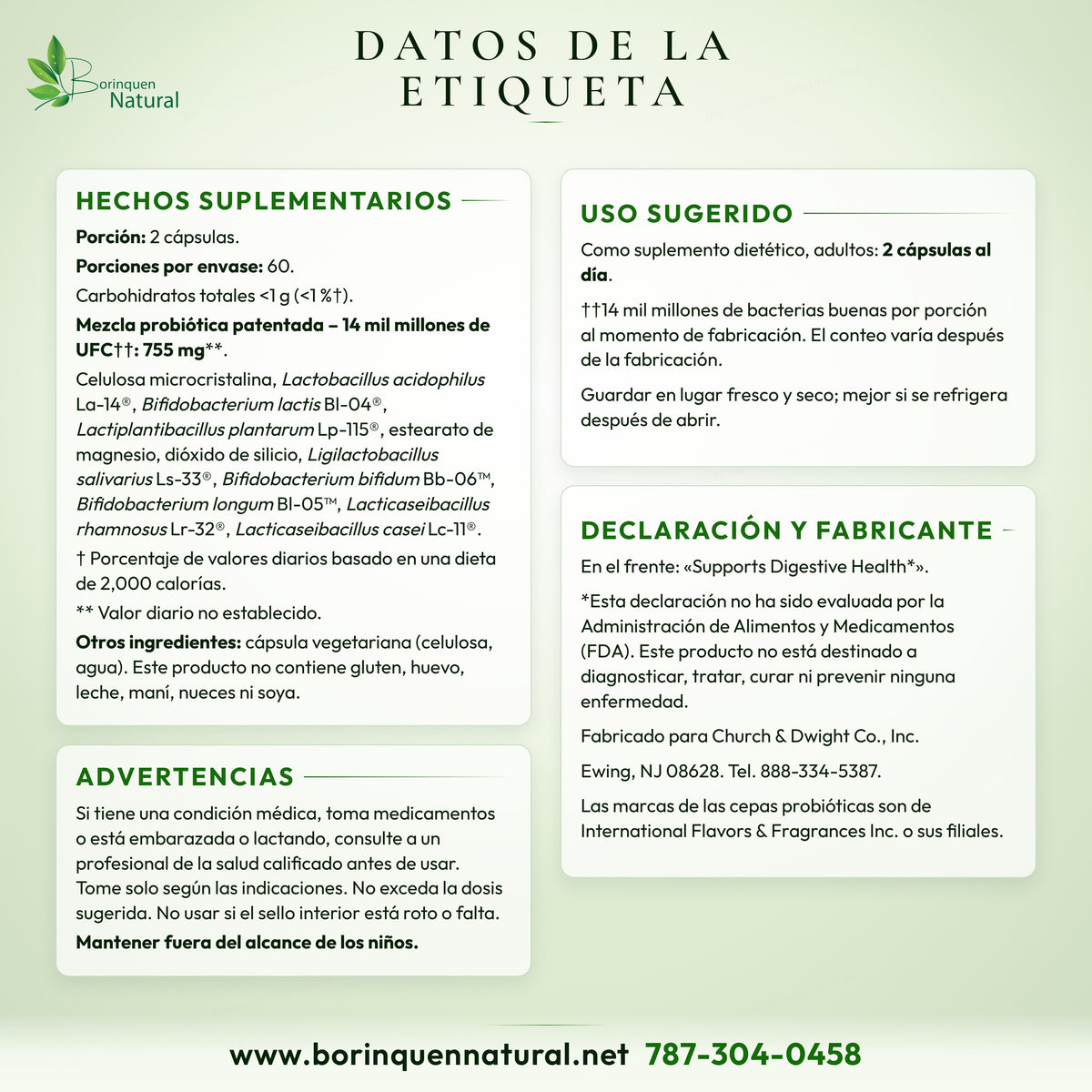 Datos de la etiqueta de PB8 Probiotic: las 8 cepas, otros ingredientes, uso, advertencias y descargo de la FDA