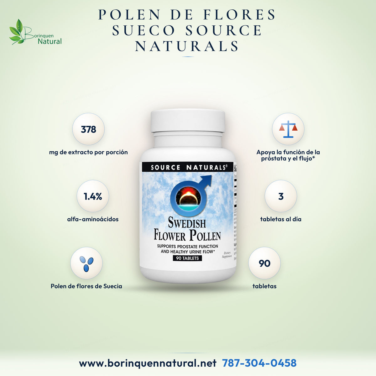 Swedish Flower Pollen de Source Naturals, apoya la función de la próstata y un flujo de orina saludable, 90 tabletas