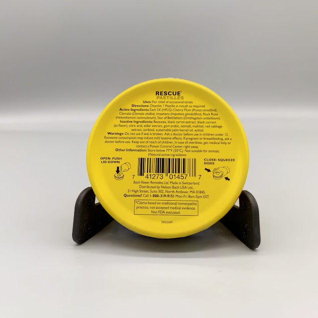 Rescue Pastilles - Natural Stress Relief - Black Currant - 12 Units — etiqueta con los ingredientes