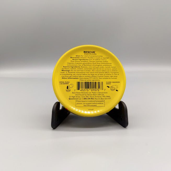 Rescue Pastilles - Natural Stress Relief - Lemon - Tin - 1.7oz de Bach Flower Essences — etiqueta del producto