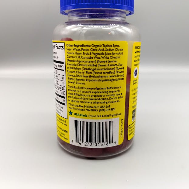 Rescue Plus - Sleep Melatonin 2500mcg 2.5mg - Natural Strawberry Gummy - 60 Gummy de Bach — vista lateral