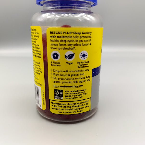 Rescue Plus - Sleep Melatonin 2500mcg 2.5mg - Natural Strawberry Gummy - 60 Gummy de Bach — vista posterior
