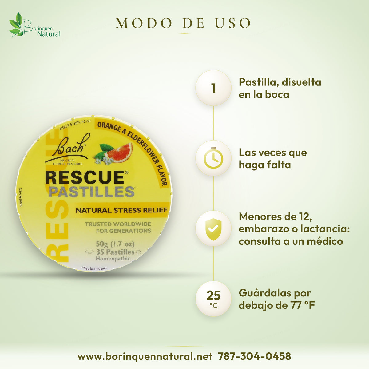 Modo de uso de Rescue Pastilles de Bach: disolver 1 pastilla en la boca según haga falta