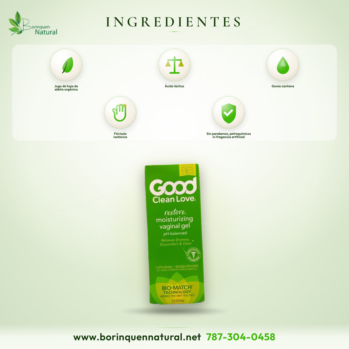 Ingredientes de Restore: jugo de hoja de sábila orgánica, goma xantana, ácido láctico y sabor natural