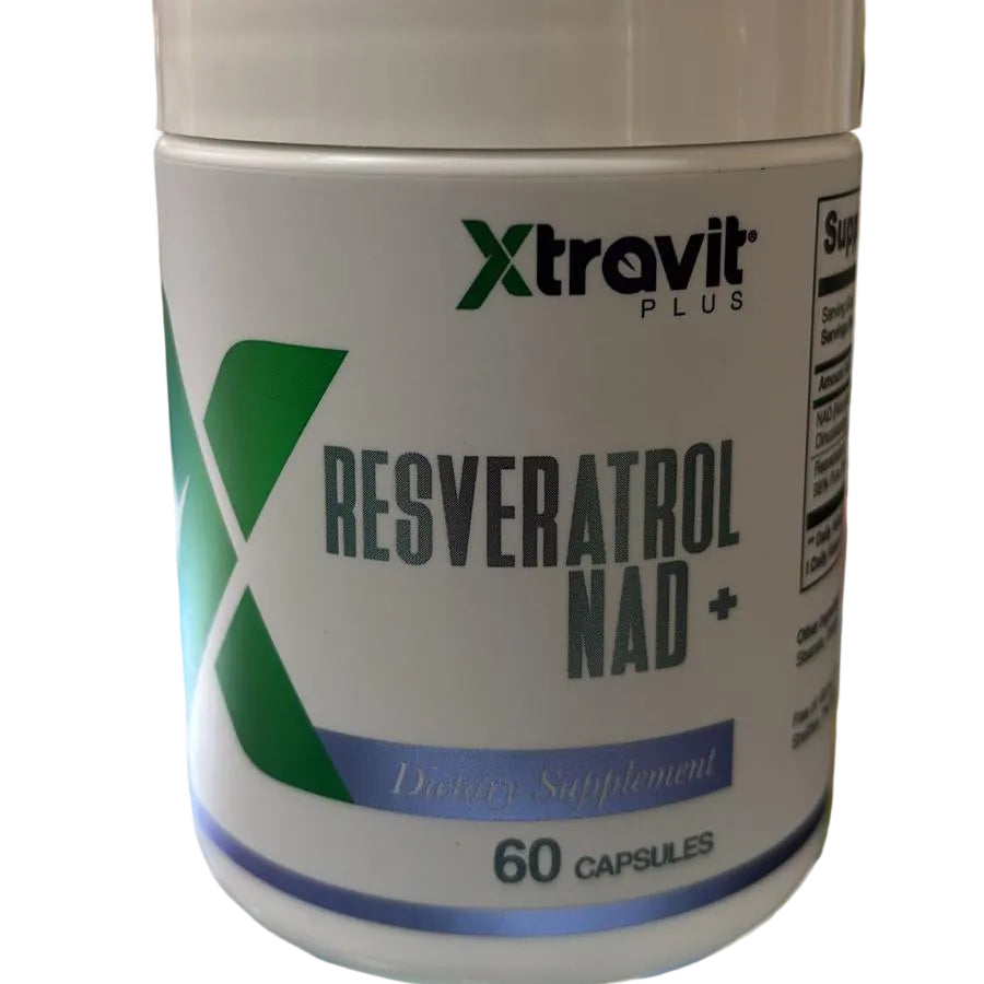 Resveratrol con NAD+ 1.000 mg Xtravit Plus, 60 Cápsulas de Xtravit LLC — vista lateral del envase
