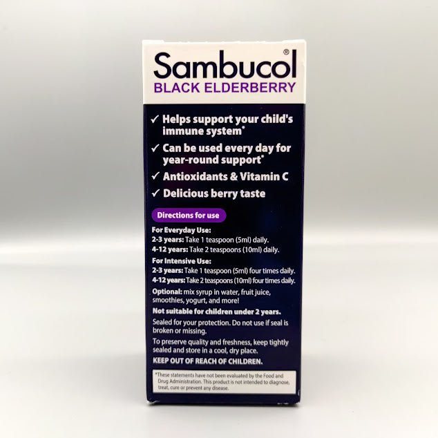 Sambucol Kids jarabe de saúco negro 4 oz con vitamina C — vista lateral