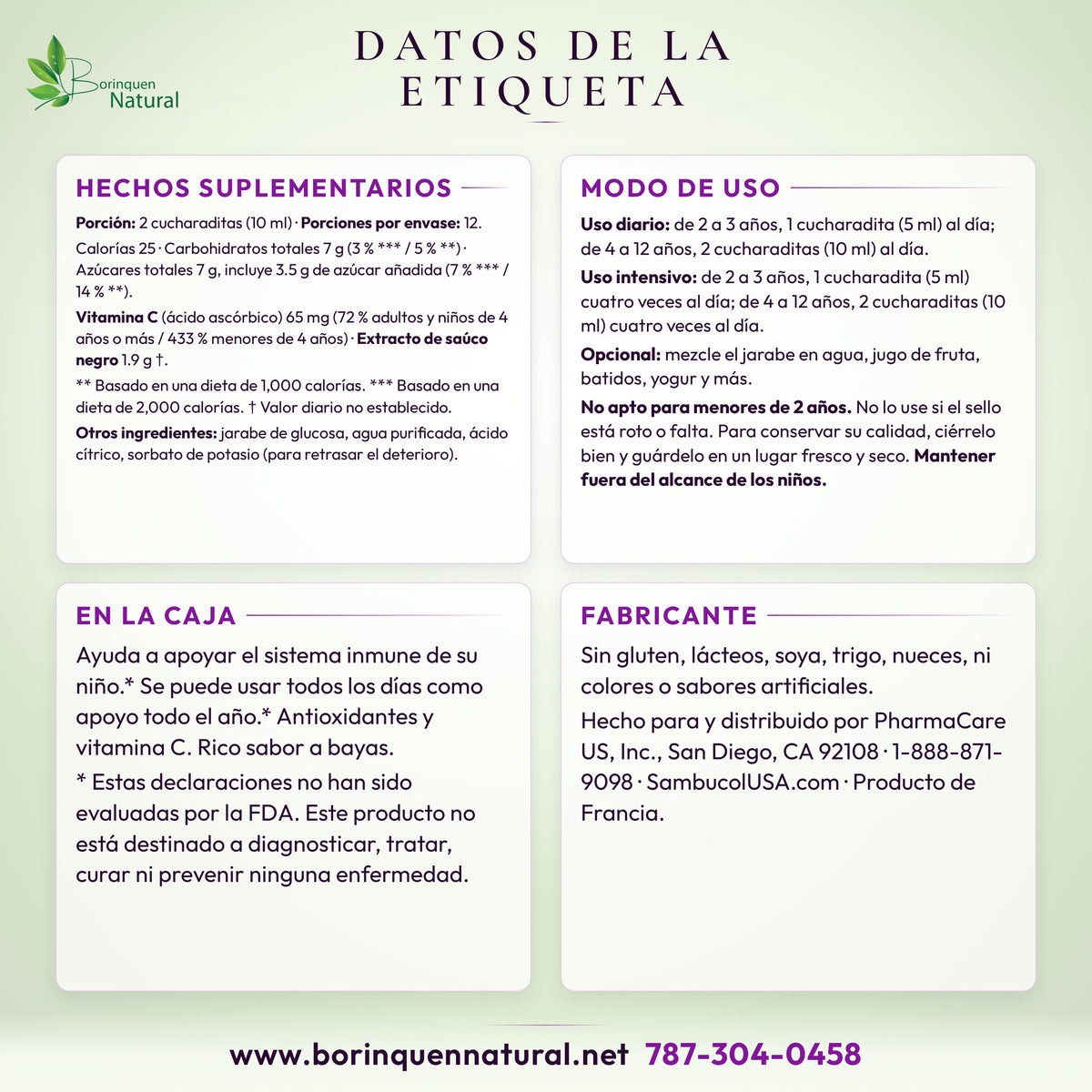 Datos de la etiqueta de Sambucol Kids: hechos suplementarios, modo de uso y lo que dice la caja