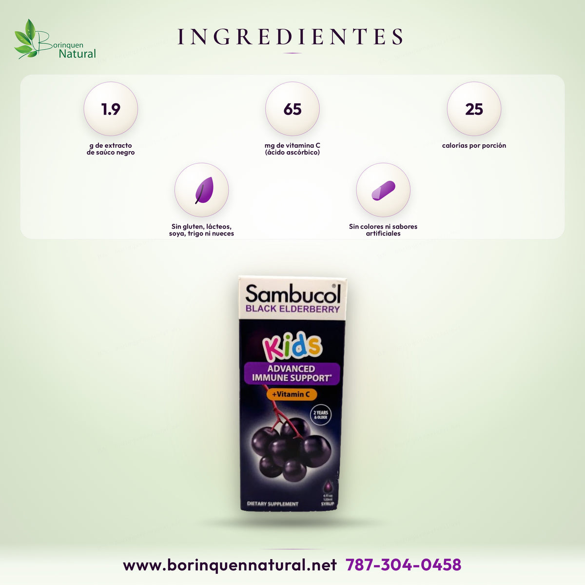 Ingredientes de Sambucol Kids: extracto de saúco negro y vitamina C en jarabe de glucosa