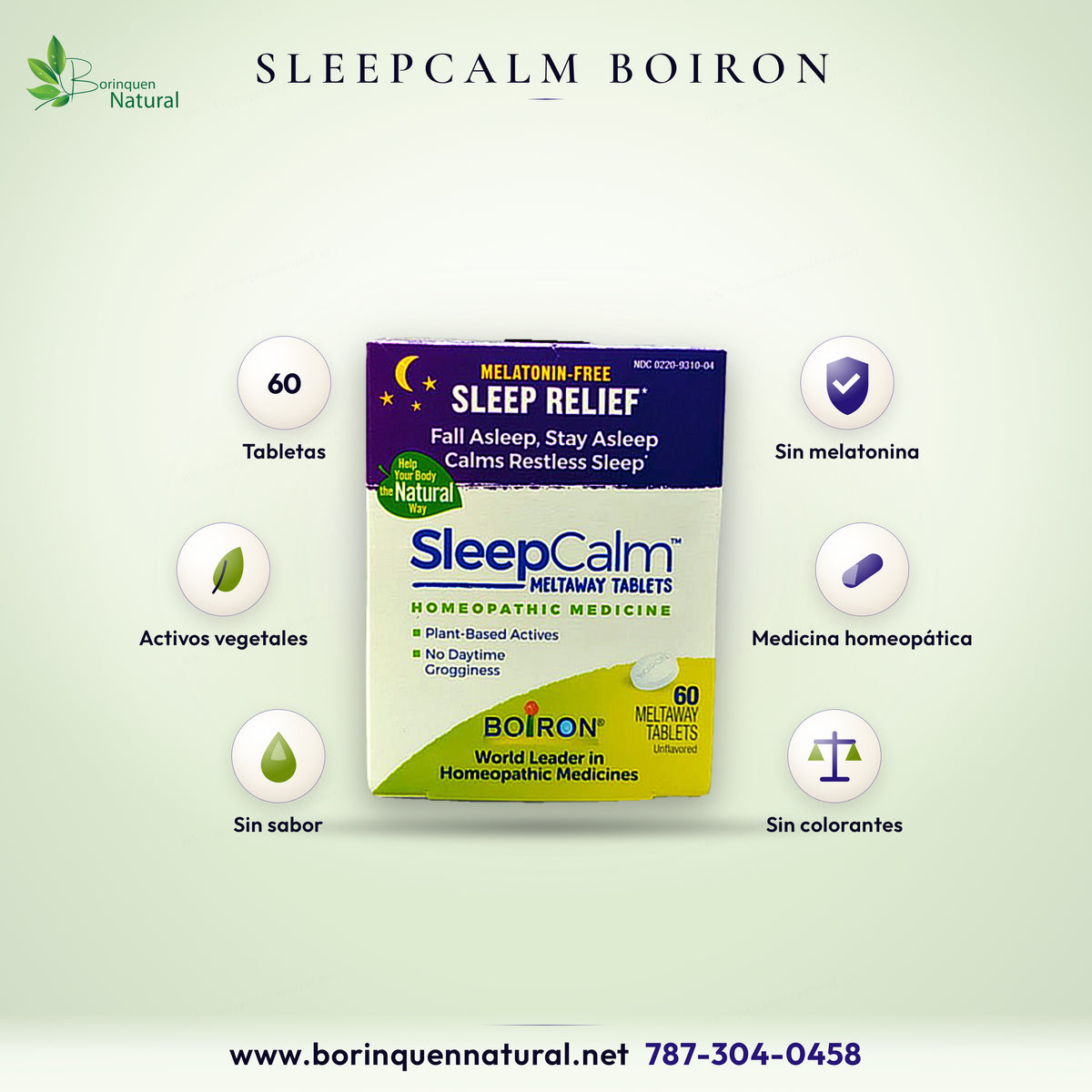 SleepCalm de Boiron, medicina homeopática sin melatonina, 60 tabletas Meltaway sin sabor