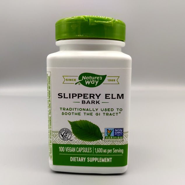 Slippery Elm Bark Nature's Way 400 mg, frasco de 100 cápsulas veganas