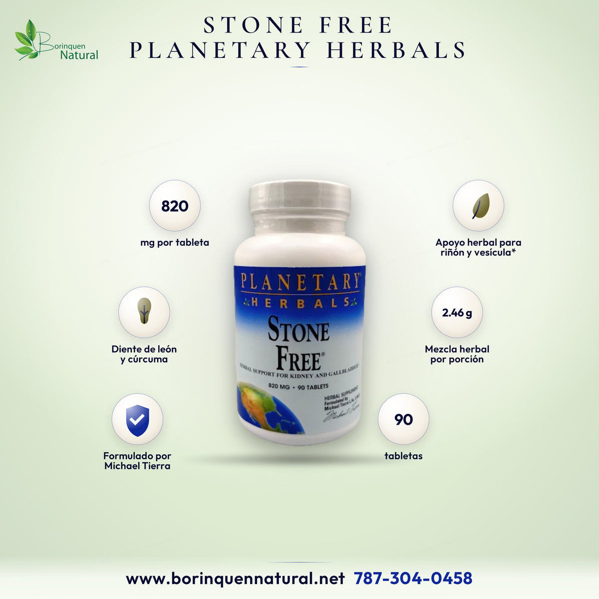 Stone Free de Planetary Herbals, apoyo herbal para riñón y vesícula, 820 mg, frasco de 90 tabletas