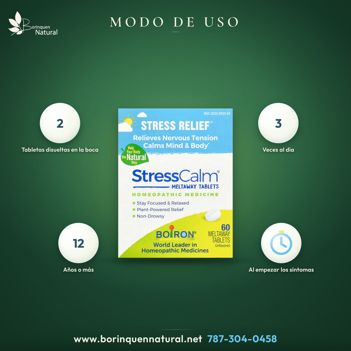 StressCalm directions: ages 12 and older, 2 tablets dissolved in the mouth 3 times a day