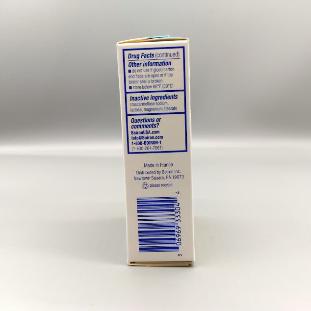 StressCalm Boiron 60 tabletas meltaway para tensión nerviosa — vista posterior del envase