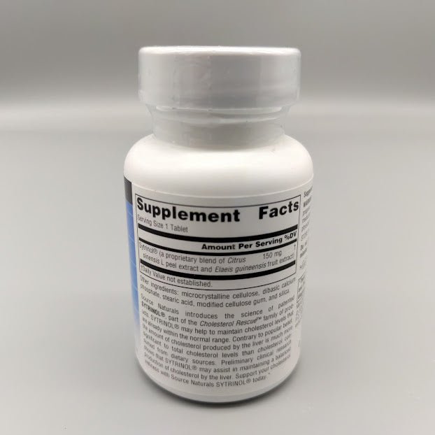 Sytrinol 150 mg Source Naturals, frasco de 30 tabletas para el colesterol — etiqueta con los ingredientes