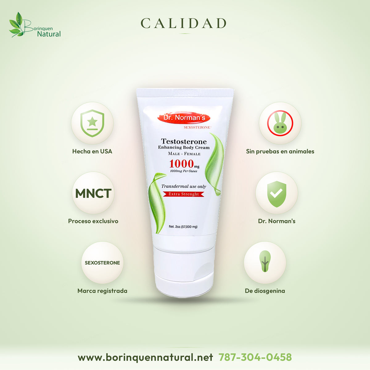 Crema de testosterona Dr. Norman's hecha en EE. UU., proceso MNCT, marca SEXOSTERONE, sin pruebas en animales