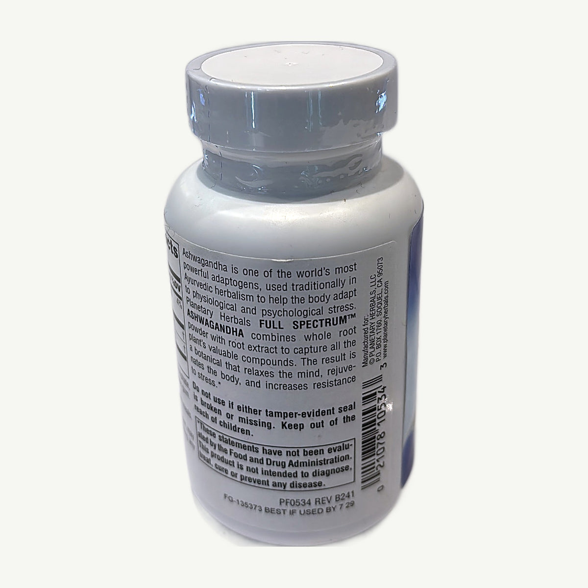 Ashwagandha 570 mg Planetary Herbals: foto real del envase tomada en la tienda Borinquen Natural (1 de 2)