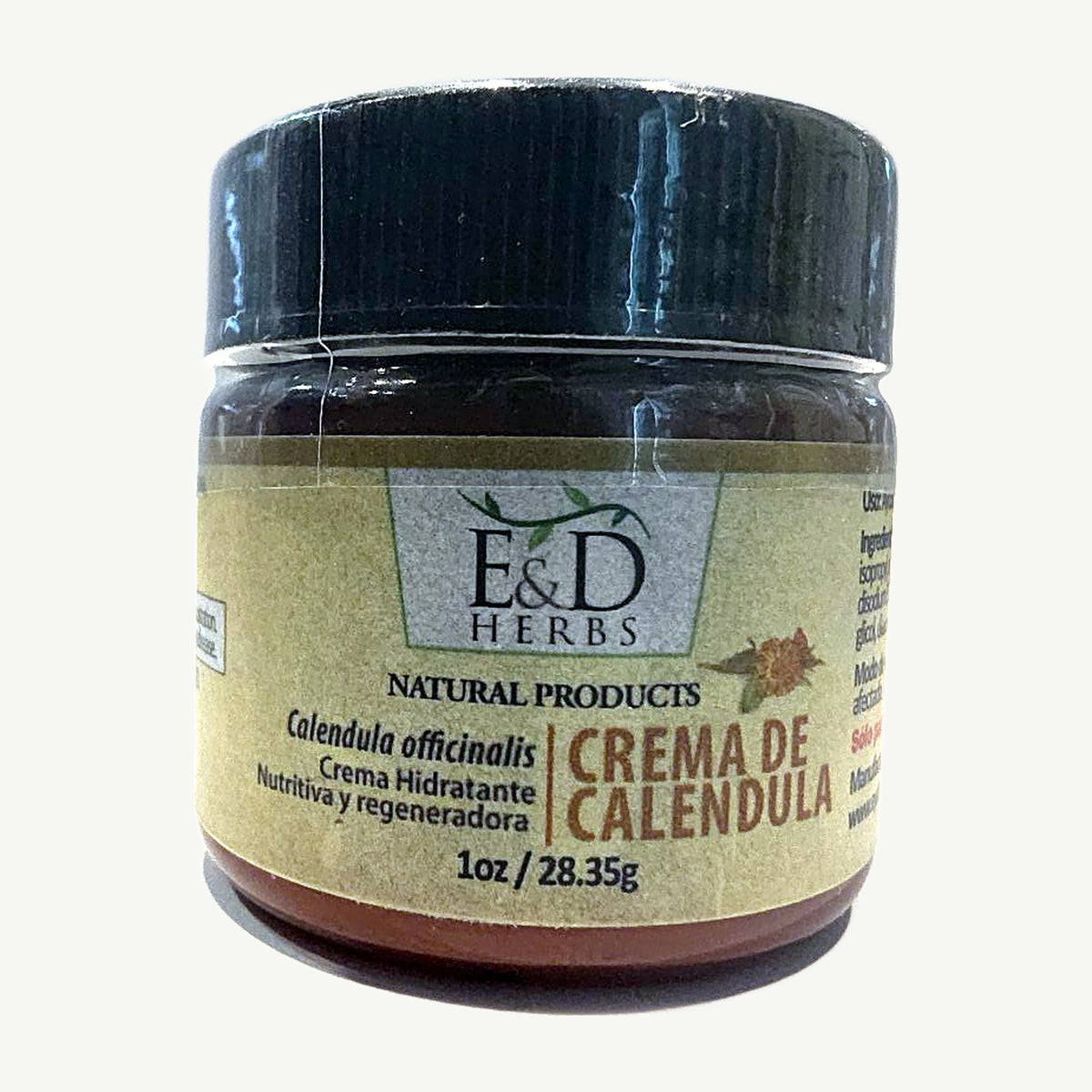 Crema de Caléndula de E&D Herbs: foto real del envase tomada en la tienda Borinquen Natural (1 de 3)