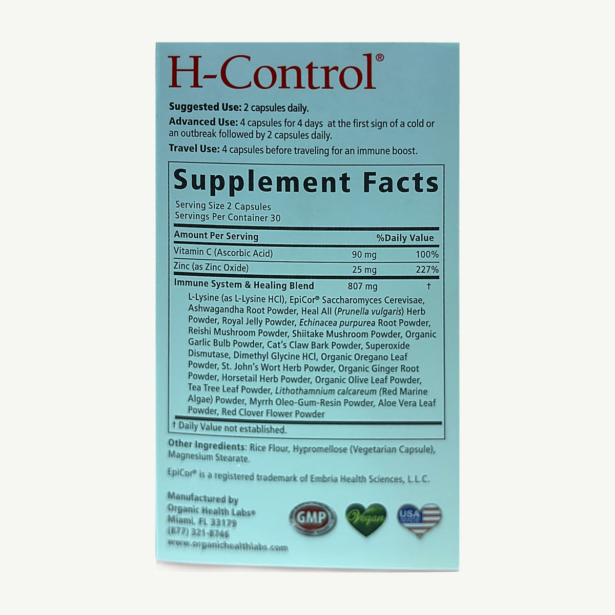 H-Control Organic Health Labs: foto real del envase tomada en la tienda Borinquen Natural (2 de 2)