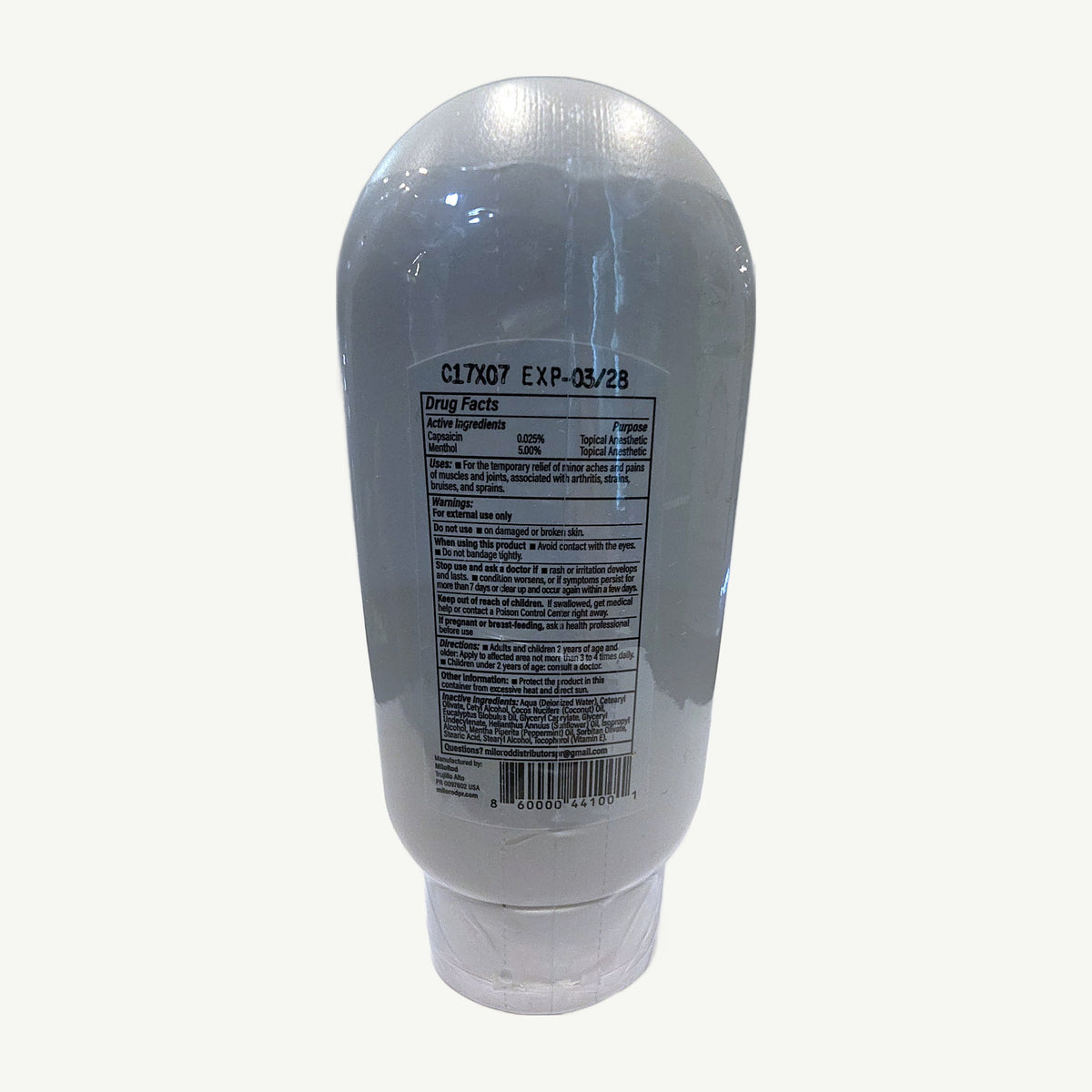 Ultra Muscle Rub de MiloRod: foto real del envase tomada en la tienda Borinquen Natural (2 de 2)