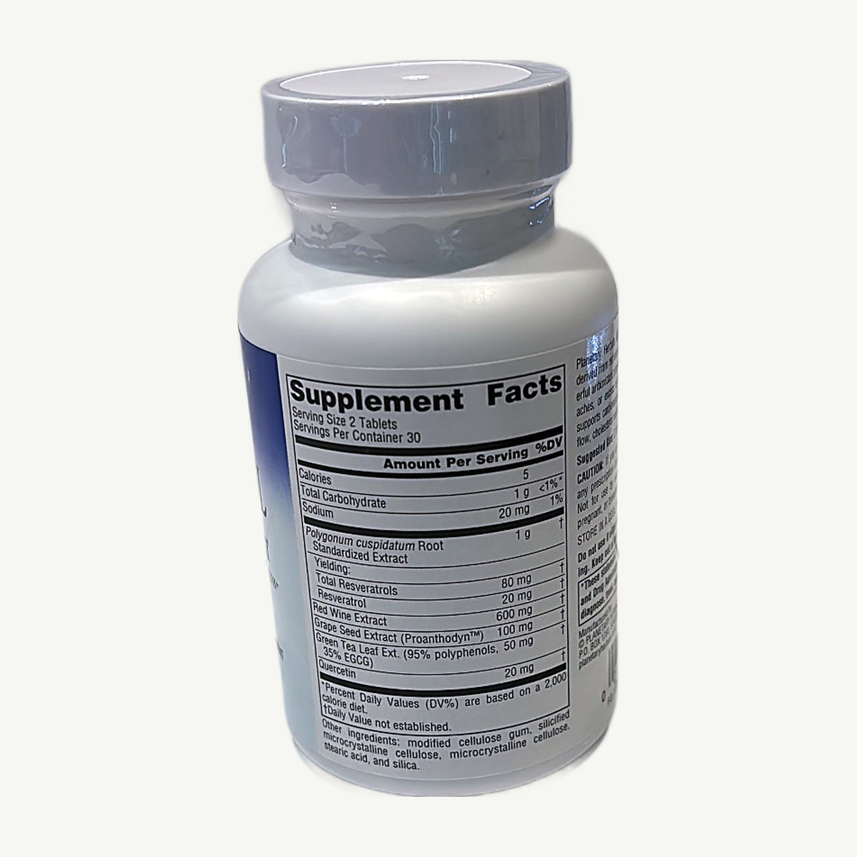 Resveratrol con vino tinto 60 tabletas: foto real del envase tomada en la tienda Borinquen Natural (1 de 2)