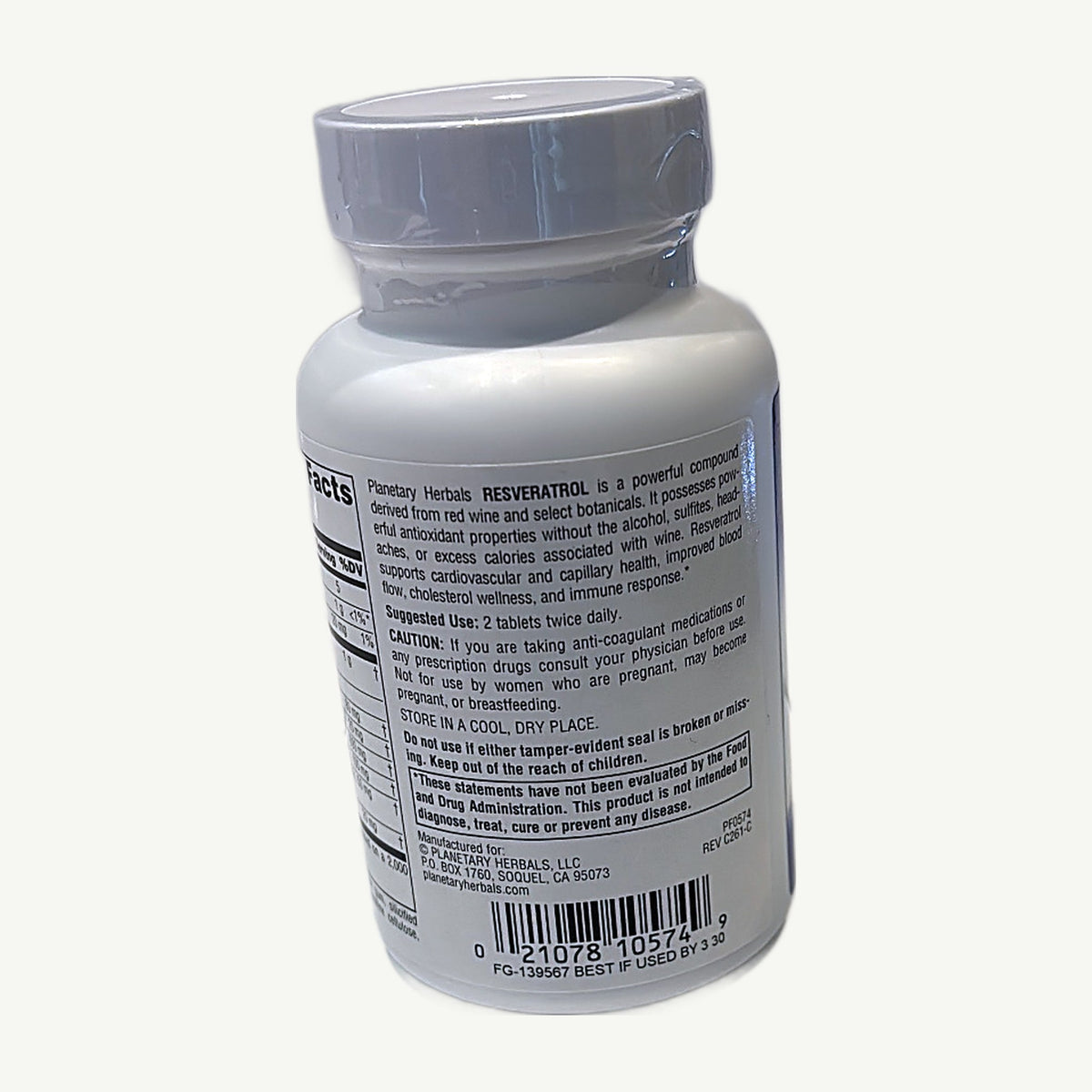 Resveratrol con vino tinto 60 tabletas: foto real del envase tomada en la tienda Borinquen Natural (2 de 2)