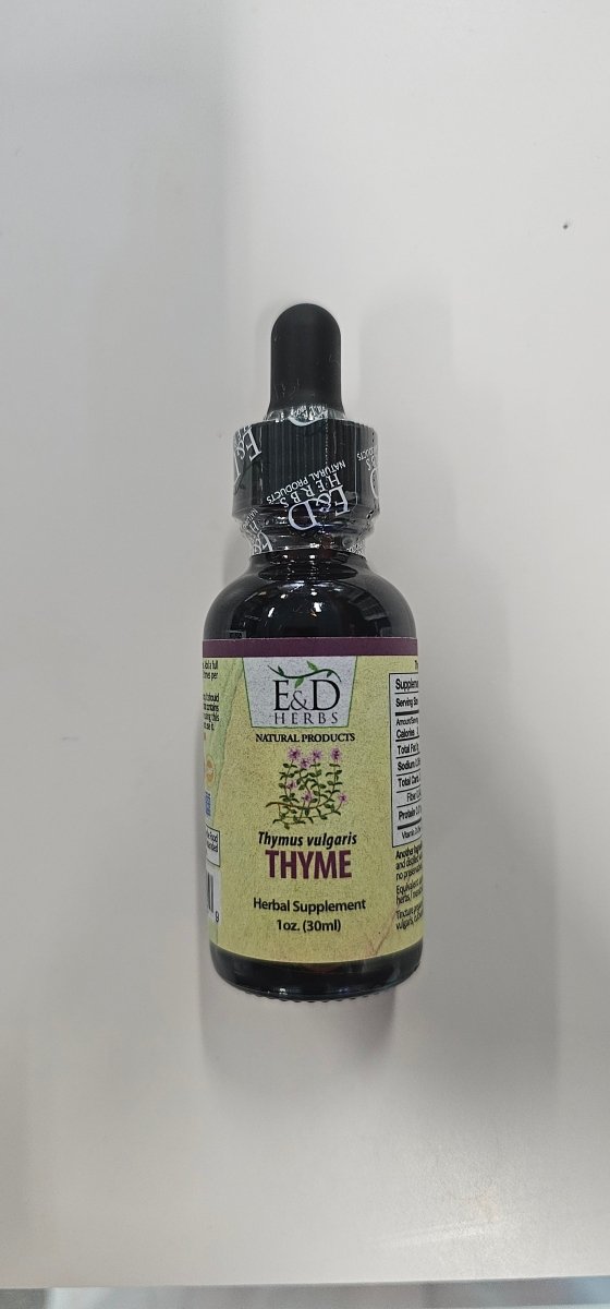 Frasco de tintura de tomillo E&D Herbs de 1 oz con gotero, hecha en Puerto Rico