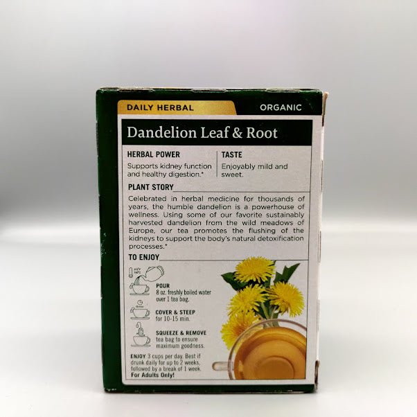 Traditional Medicinals Dandelion Leaf and Root - 16 Bags — vista posterior del envase