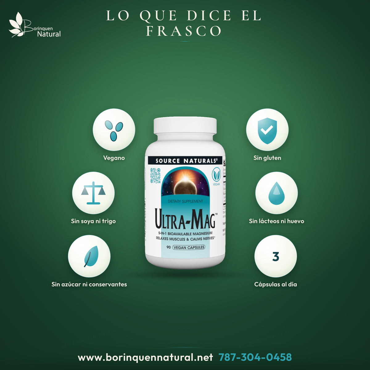 Ultra-Mag de Source Naturals: vegano, sin levadura, lácteos, huevo, gluten, soya ni trigo, sin azúcar ni conservantes