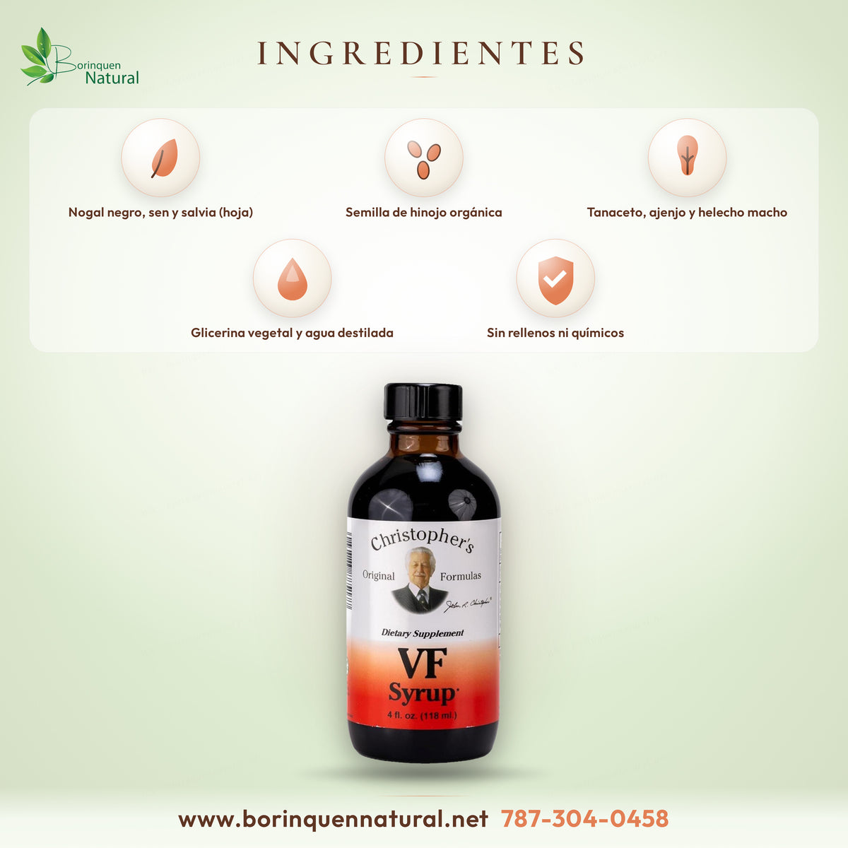 VF Syrup Christopher's, Jarabe con Nogal Negro y Ajenjo, 4 oz de Christophers Original For — vista posterior del envase