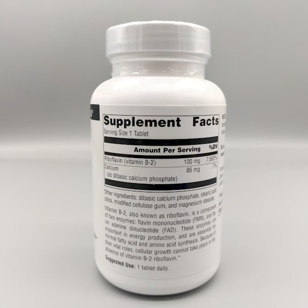 Vitamina B-2 Riboflavina 100 mg Source Naturals, 250 Tabletas — etiqueta con los ingredientes