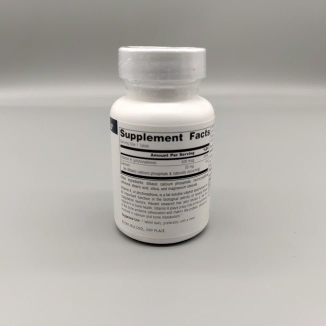 Vitamin K 500 mcg 100 Tablet de Source Naturals — etiqueta con los ingredientes
