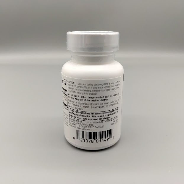 Vitamin K 500 mcg 100 Tablet de Source Naturals — vista posterior del envase