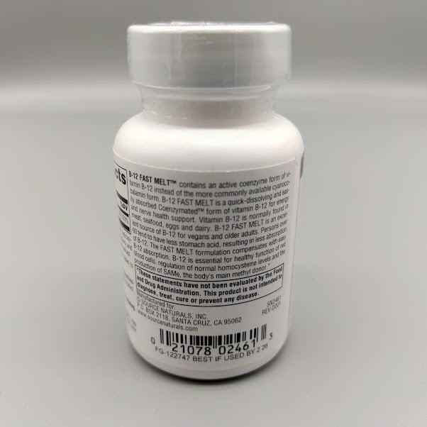 Vitamina B-12 Fastmelt 5Mg 30T de Source Naturals — vista posterior