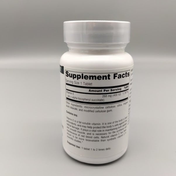 Vitamina E - 400 IU - 50 Tablets - Source Naturals — etiqueta con los ingredientes