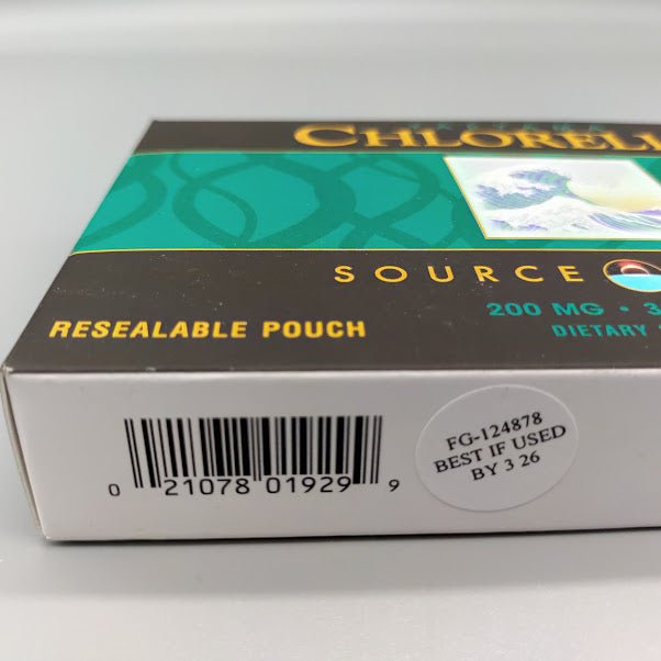 Yaeyama Chlorella 200 mg, Box 300 Tablet de Source Naturals — vista posterior del envase