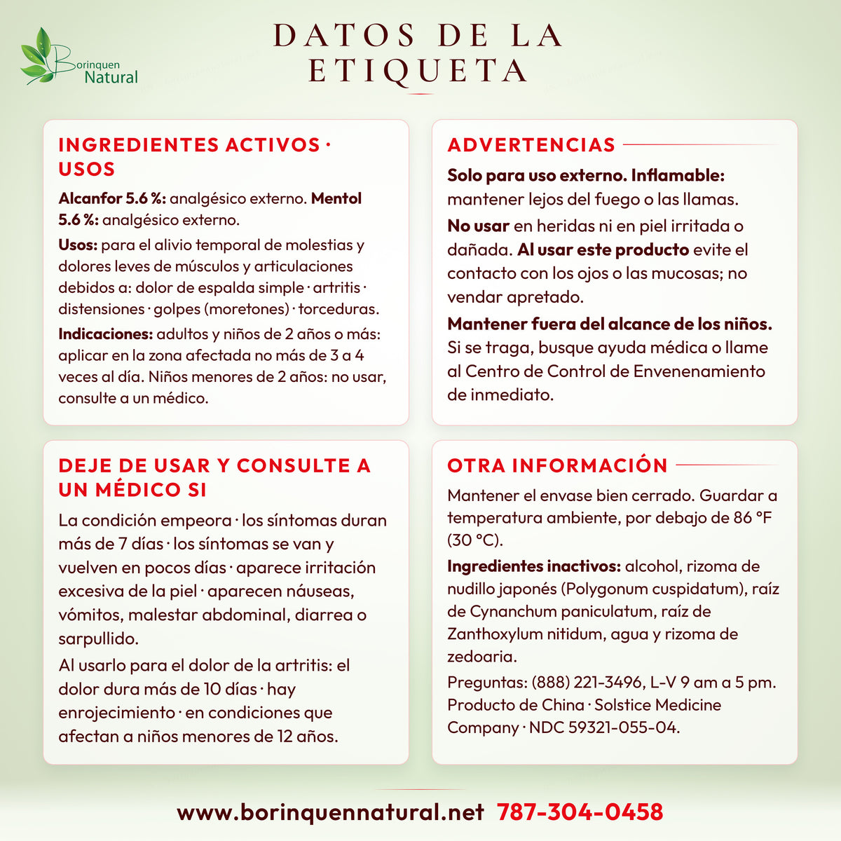 Datos de la etiqueta de Zheng Gu Shui: ingredientes activos, usos, advertencias e indicaciones de los Drug Facts