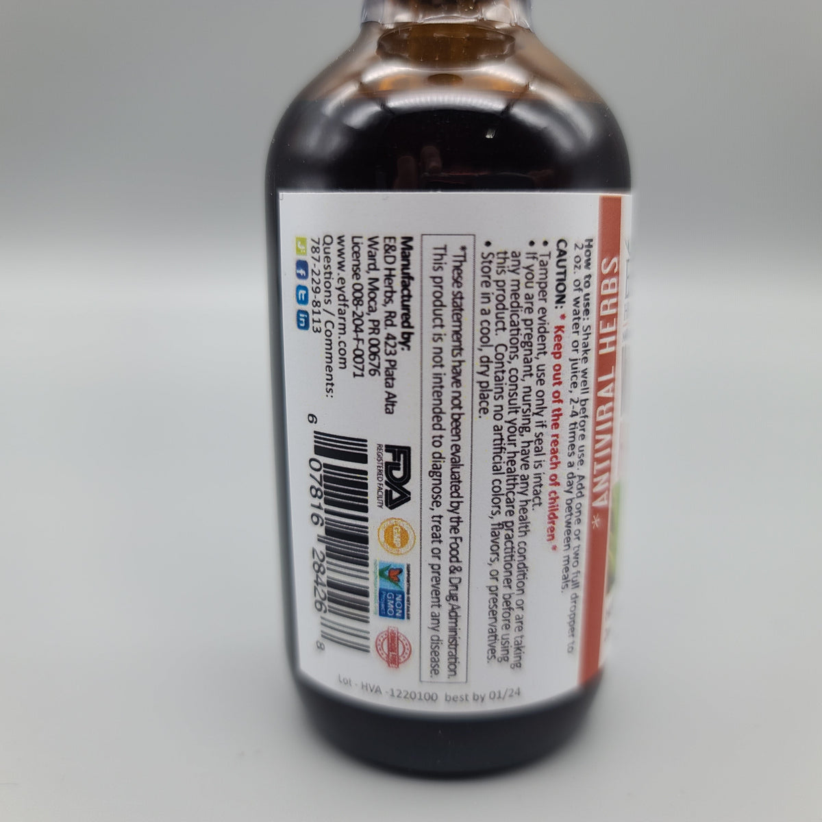Vira Fighter HAV-A 2 oz Mezcla Herbal para las Defensas de E & D Herbs — vista posterior
